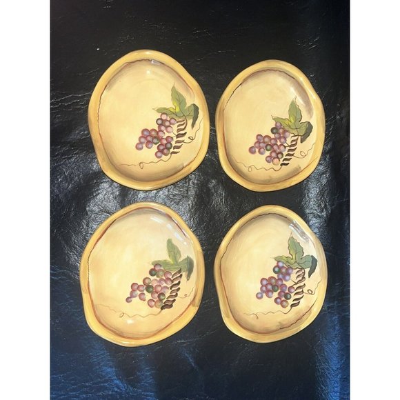 4 CLAY ART Ceramic Dish Hors d'oeuvre Wine Cheese Plates Grape Pattern 5 x 4" - Picture 2 of 5